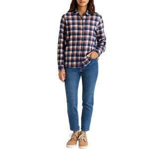 Madewell‎ Plaid Flannel Button Down Shirt Women’s Medium Blue Pink Cream